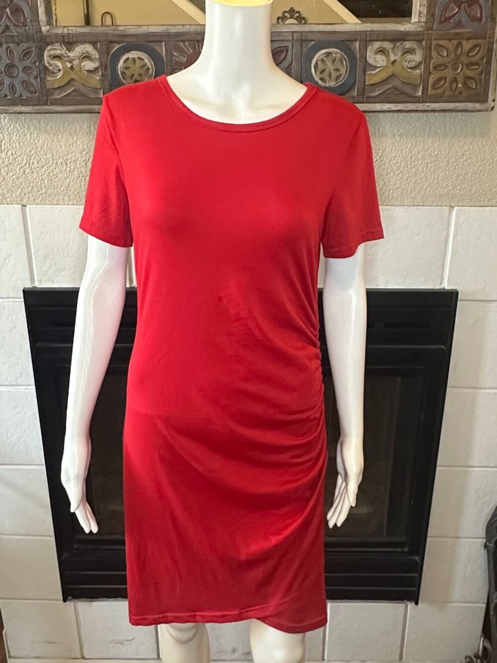 Shein Red Short Sleeve Tshirt Casual Midi Dress large